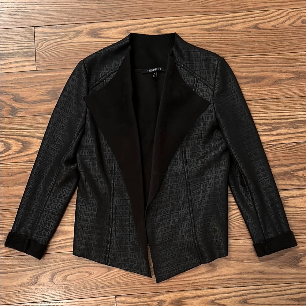 Women’s Faux Crocodile Suede Drape Front Jacket